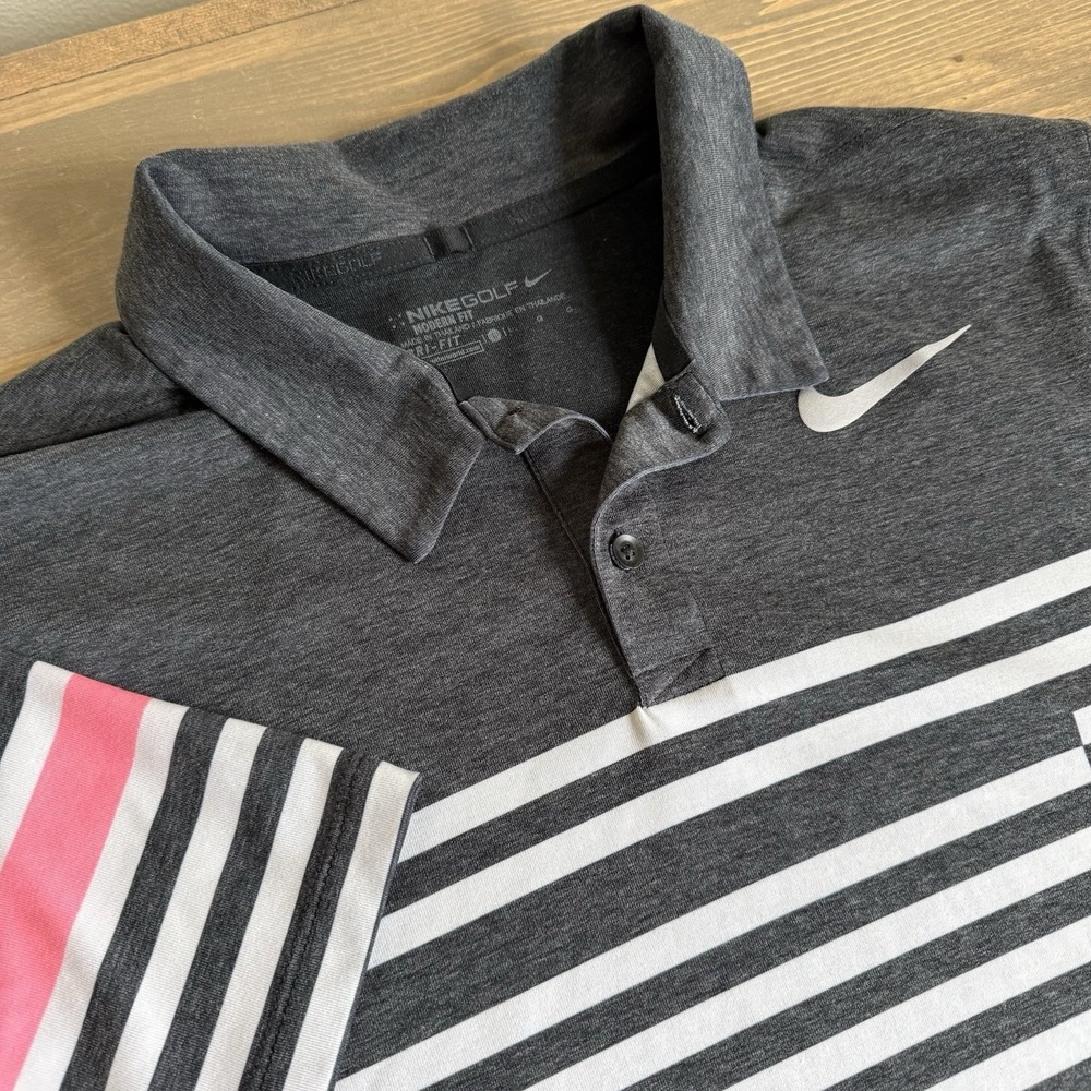Nike Golf Men's Large Striped Dri-Fit Modern Fit Short Sleeve Polo Collar‎ Shirt